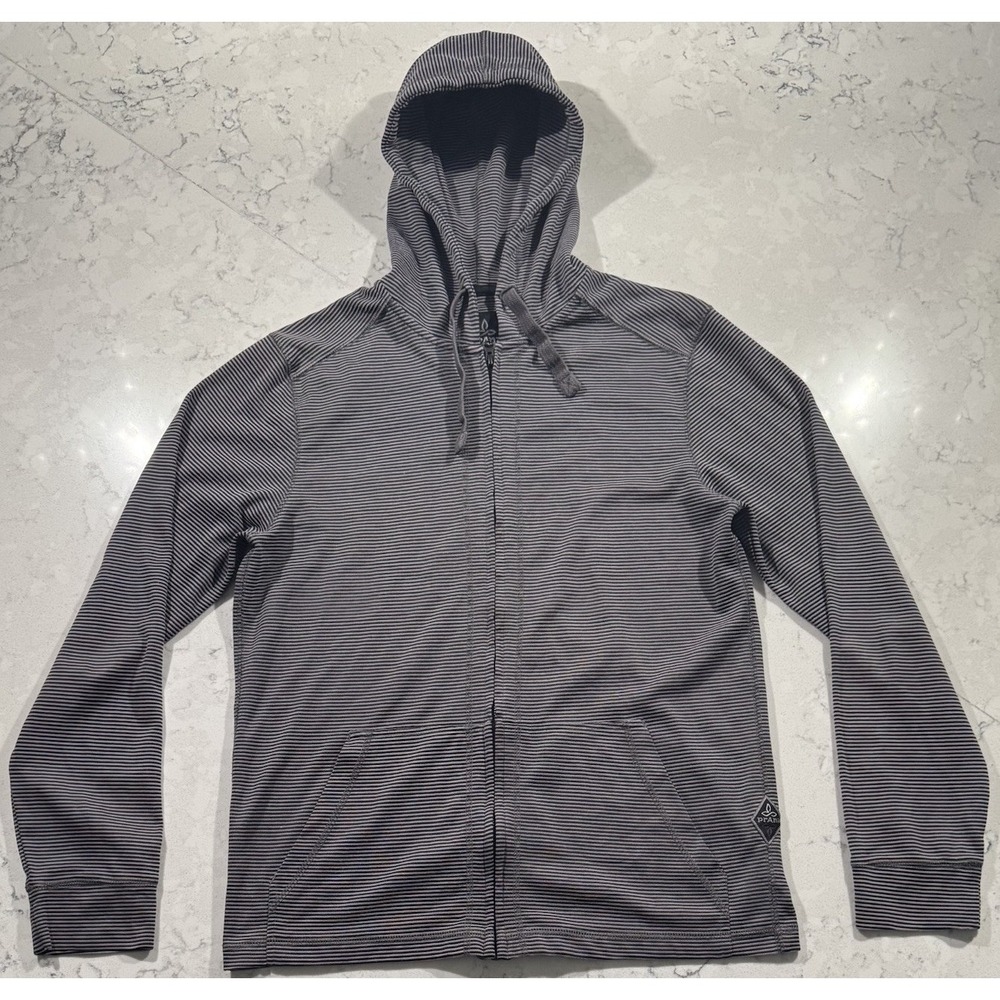 Prana Keller Full Zip Hoodie Mens Large Gray Striped Organic Cotton Sweatshirt